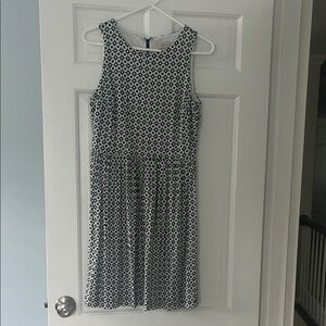 LOFT White and Blue Pleated Midi Sundress